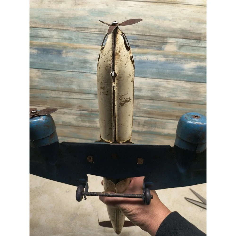 Large c40s Buddy L Pressed Steel TRANSPORT AIRPLANE Wood Wheels‎ AS IS SALE